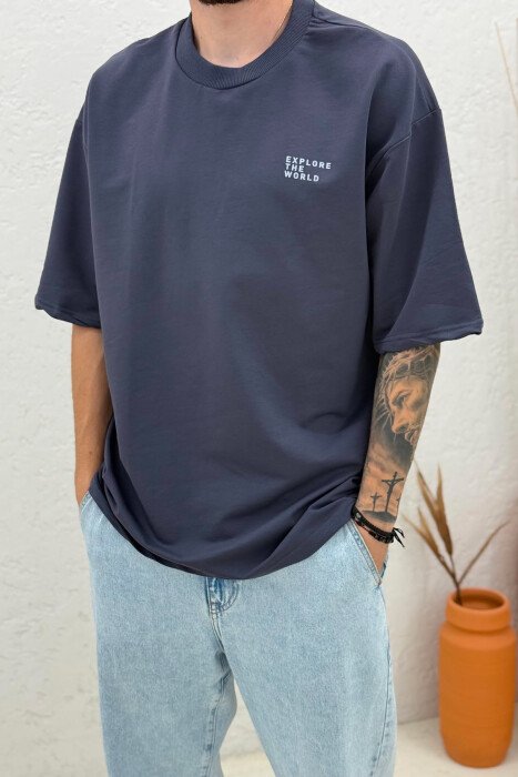 ONE COLOR FRONT WRITTINGS MEN T-SHIRT DARK GREY/GEE - 2