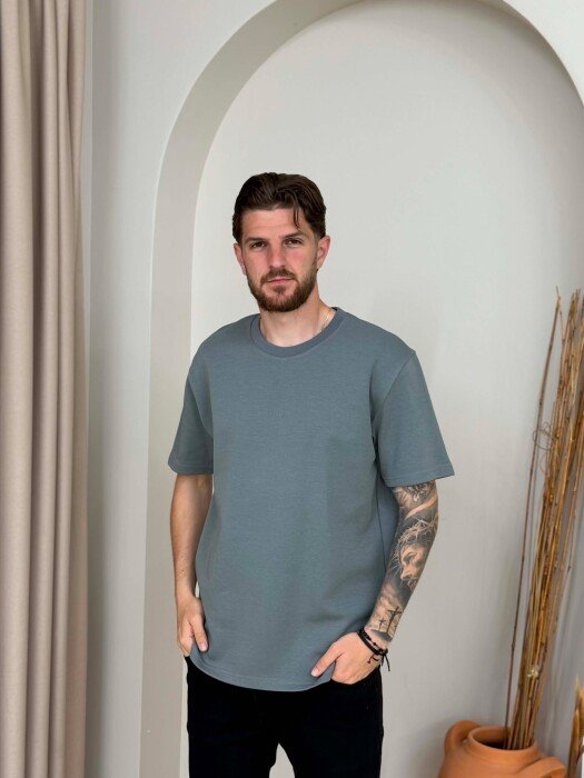 ONE COLOR FRONT WRITTINGS MEN T-SHIRT DARK GREY/GEE - 1