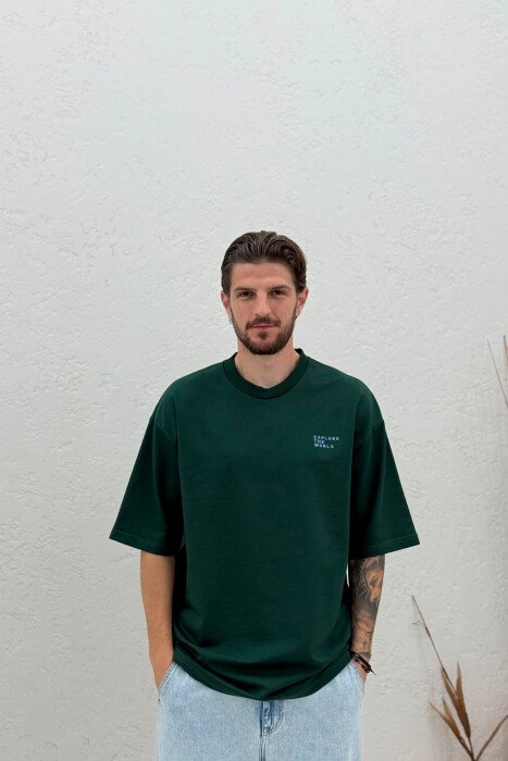 ONE COLOR FRONT WRITTINGS MEN T-SHIRT GREEN/JESHILE - 1