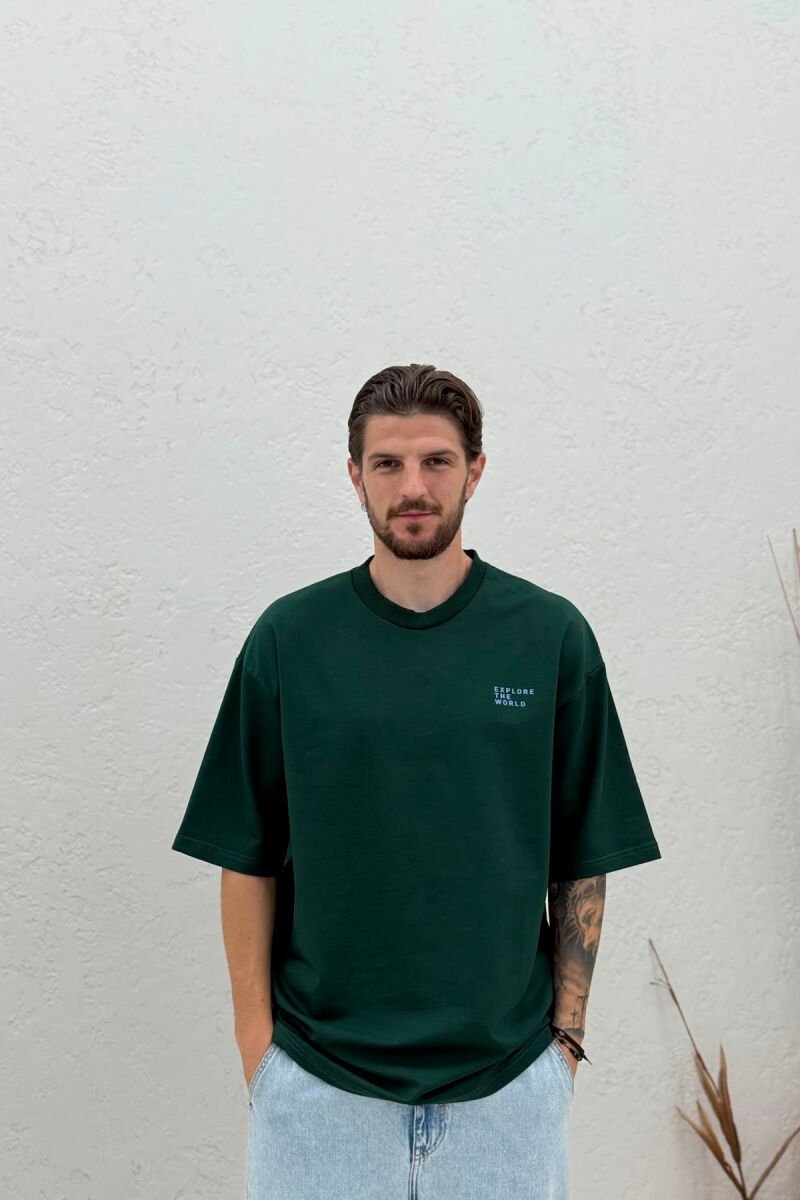 ONE COLOR FRONT WRITTINGS MEN T-SHIRT GREEN/JESHILE - 1