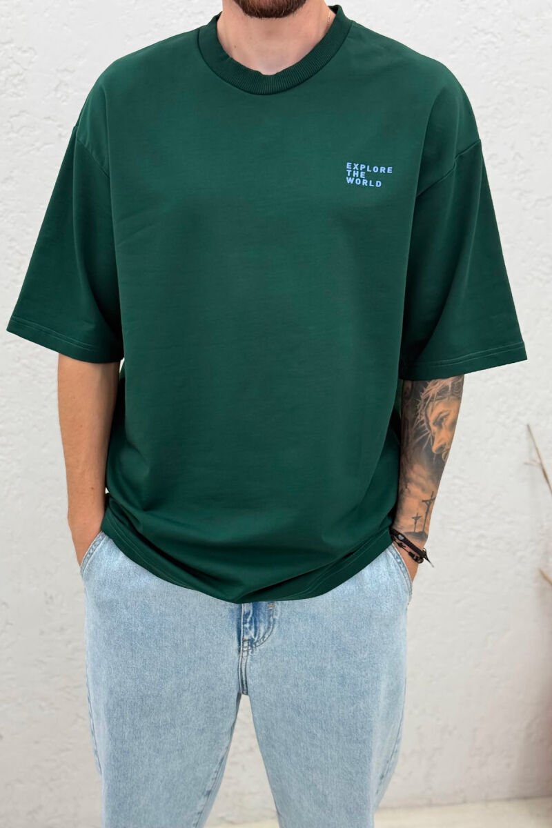 ONE COLOR FRONT WRITTINGS MEN T-SHIRT GREEN/JESHILE - 2