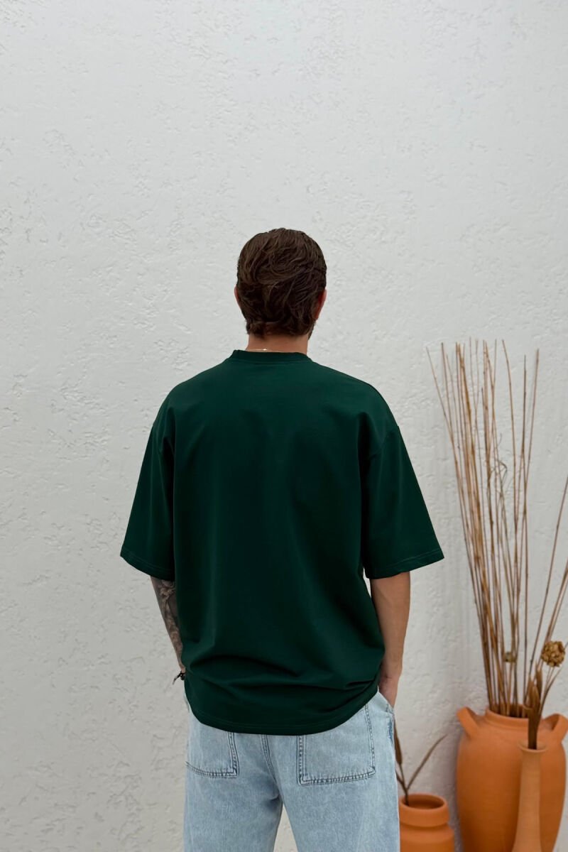 ONE COLOR FRONT WRITTINGS MEN T-SHIRT GREEN/JESHILE - 4