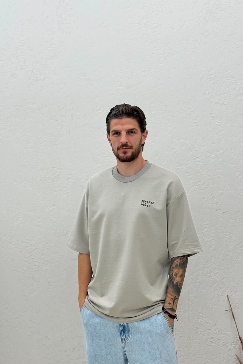 ONE COLOR FRONT WRITTINGS MEN T-SHIRT GREY/GRI - 1