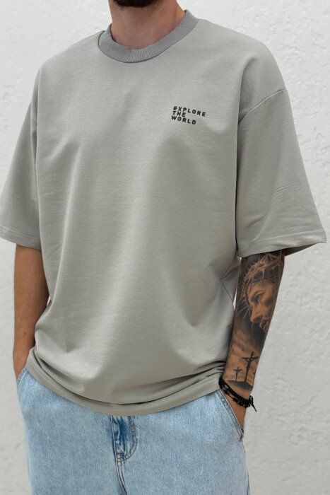 ONE COLOR FRONT WRITTINGS MEN T-SHIRT GREY/GRI - 2