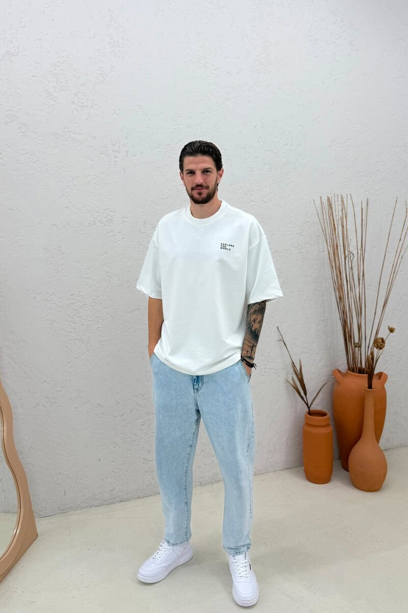 ONE COLOR FRONT WRITTINGS MEN T-SHIRT WHITE-E BARDHE - 2