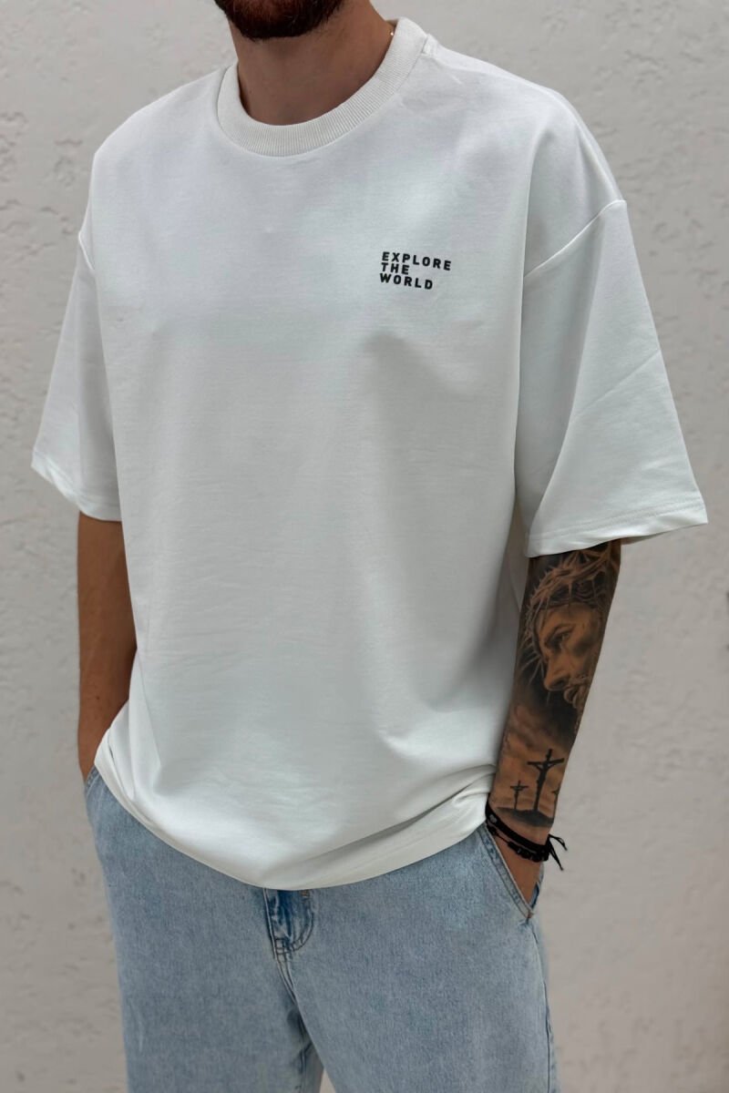 ONE COLOR FRONT WRITTINGS MEN T-SHIRT WHITE-E BARDHE - 3