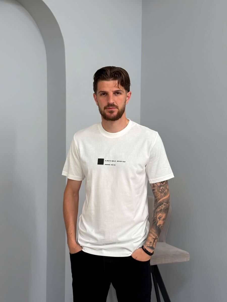 ONE COLOR FRONT WRITTINGS MEN T-SHIRT WHITE-E BARDHE - 1