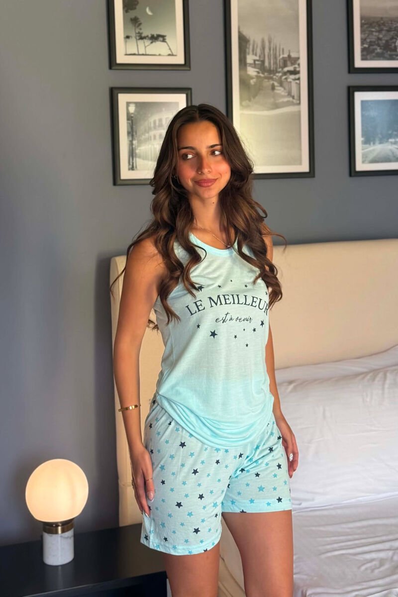 ONE COLOR FRONT WRITTINGS TANK TOP + SHORTS WOMAN PYJAMAS BABY BLUE/BLU BY - 3