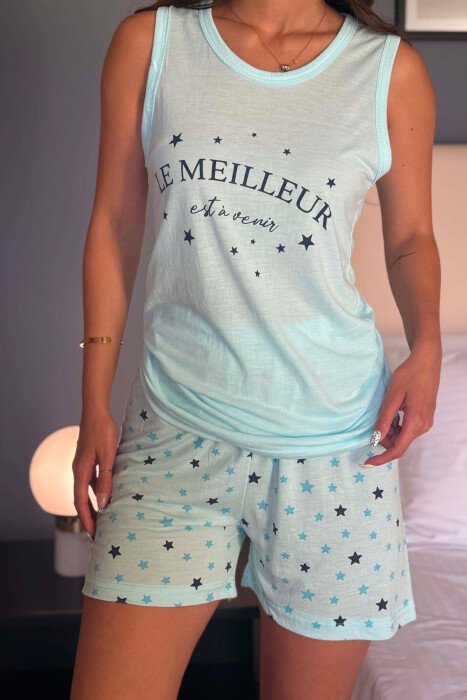 ONE COLOR FRONT WRITTINGS TANK TOP + SHORTS WOMAN PYJAMAS BABY BLUE/BLU BY - 6