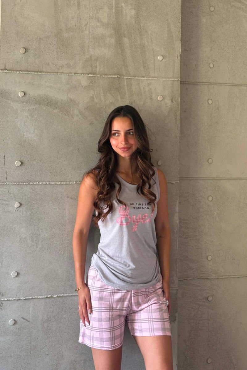 ONE COLOR FRONT WRITTINGS TANK TOP + SHORTS WOMAN PYJAMAS PURPLE/LEJLA - 1