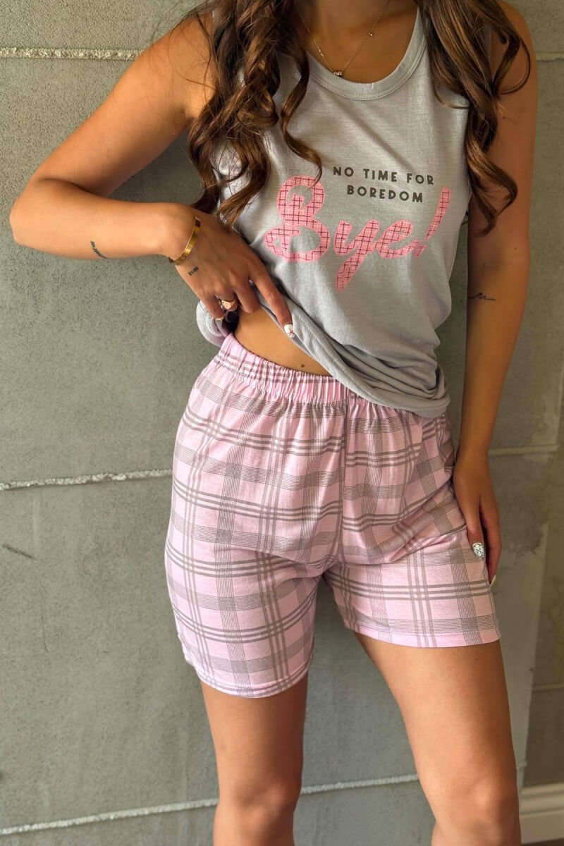 ONE COLOR FRONT WRITTINGS TANK TOP + SHORTS WOMAN PYJAMAS PURPLE/LEJLA - 2