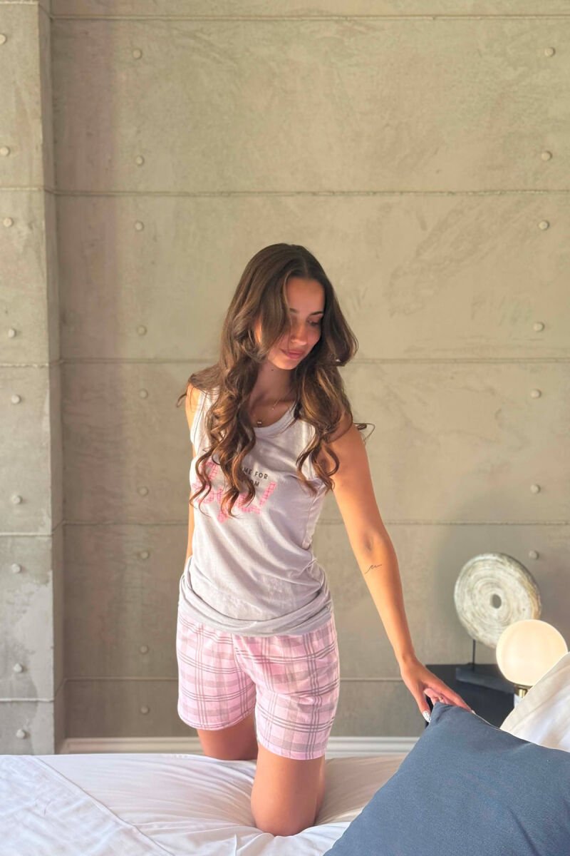 ONE COLOR FRONT WRITTINGS TANK TOP + SHORTS WOMAN PYJAMAS PURPLE/LEJLA - 3