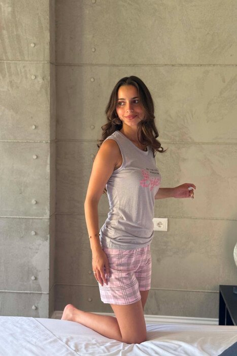 ONE COLOR FRONT WRITTINGS TANK TOP + SHORTS WOMAN PYJAMAS PURPLE/LEJLA - 6