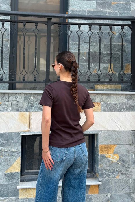 ONE COLOR FRONT WRITTINGS WOMAN T-SHIRT BROWN/KAFE - 3