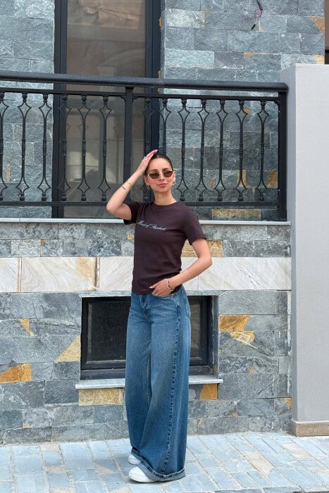 ONE COLOR FRONT WRITTINGS WOMAN T-SHIRT BROWN/KAFE - 4
