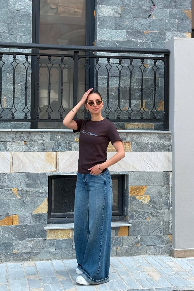 ONE COLOR FRONT WRITTINGS WOMAN T-SHIRT BROWN/KAFE - 4