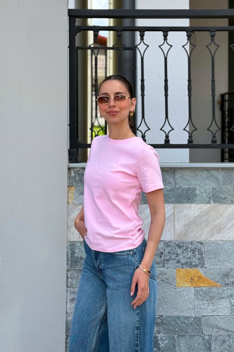 ONE COLOR FRONT WRITTINGS WOMAN T-SHIRT PINK/ROZE - 3