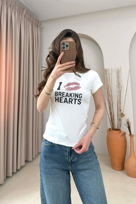 ONE COLOR FRONT WRITTINGS WOMAN T-SHIRT WHITE-E BARDHE - 3