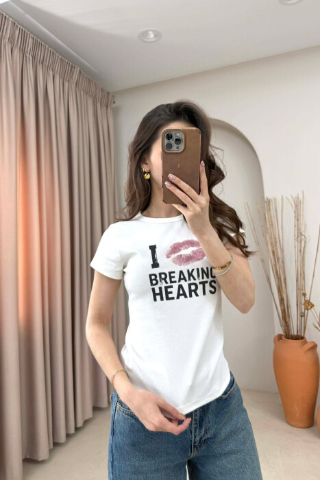 ONE COLOR FRONT WRITTINGS WOMAN T-SHIRT WHITE-E BARDHE - 5