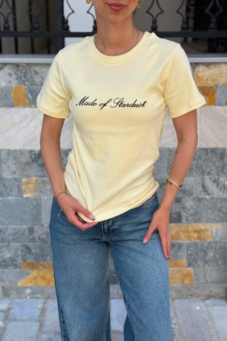 ONE COLOR FRONT WRITTINGS WOMAN T-SHIRT YELLOW/E VERDHE - 2
