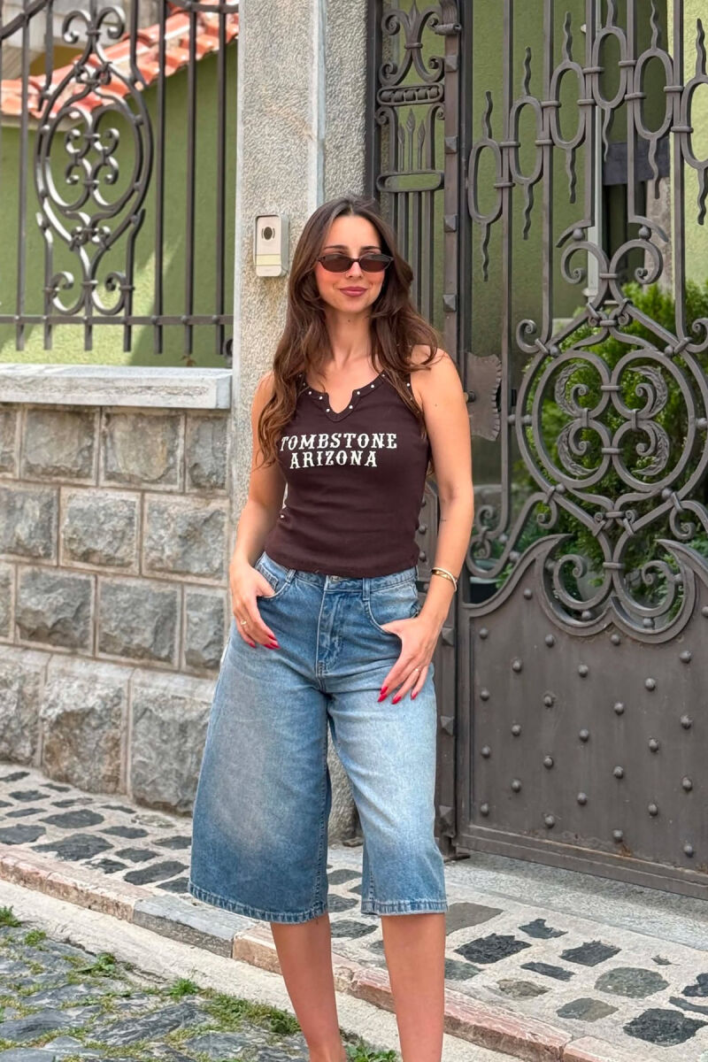 ONE COLOR FRONT WRITTINGS WOMAN TANK TOP BROWN/KAFE - 1
