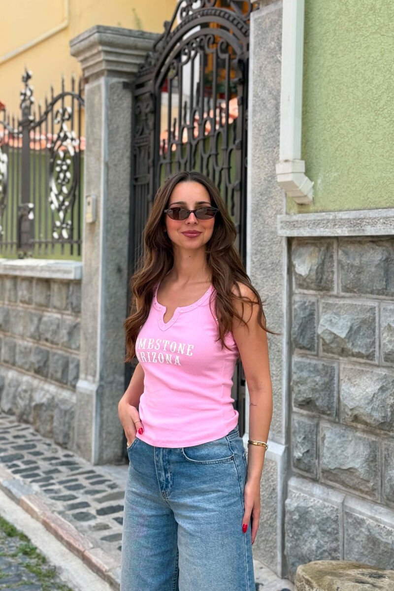 ONE COLOR FRONT WRITTINGS WOMAN TANK TOP PINK/ROZE - 5