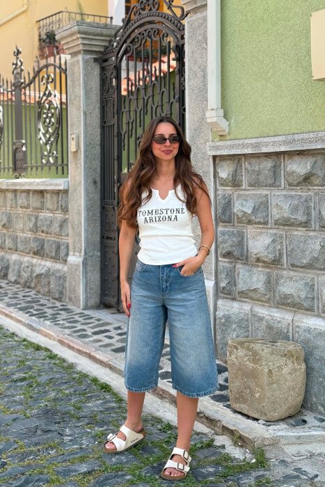 ONE COLOR FRONT WRITTINGS WOMAN TANK TOP WHITE-E BARDHE - 5