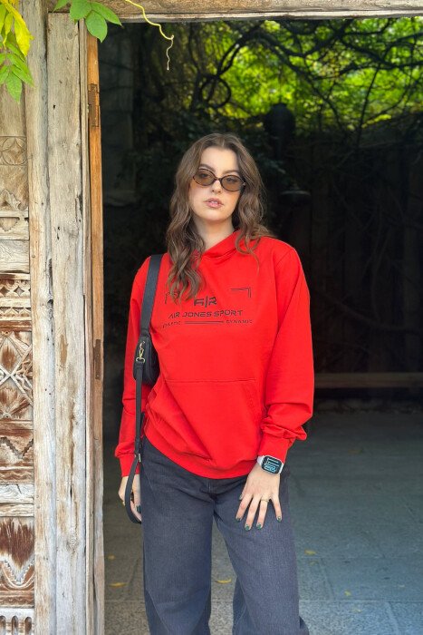 ONE COLOR FRONT WRITTINGS WOMEN HOODIE RED/E KUQE - 2