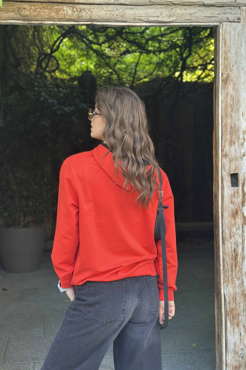 ONE COLOR FRONT WRITTINGS WOMEN HOODIE RED/E KUQE - 4