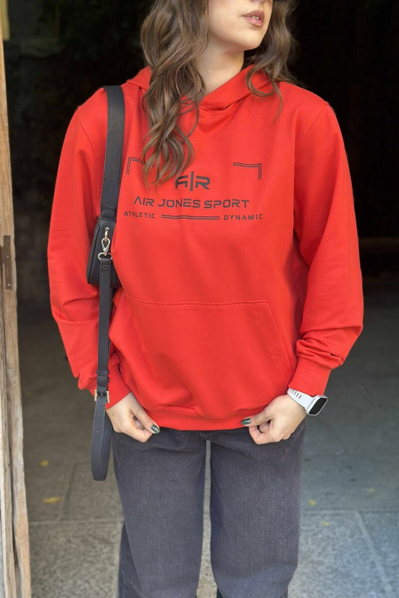 ONE COLOR FRONT WRITTINGS WOMEN HOODIE RED/E KUQE - 5