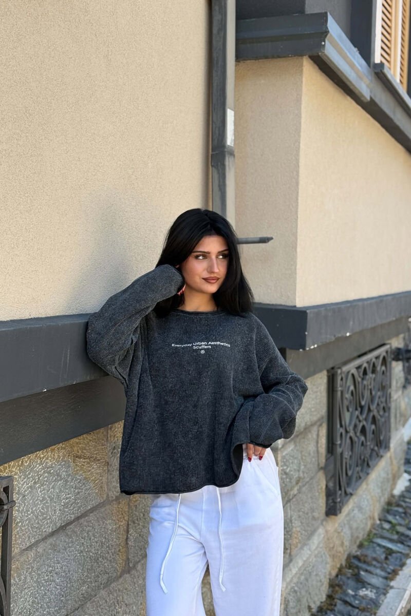 ONE COLOR FRONT WRITTINS WOMAN SWEATER DARK GREY/GEE - 1