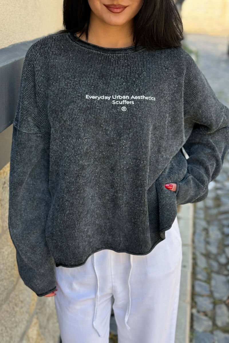 ONE COLOR FRONT WRITTINS WOMAN SWEATER DARK GREY/GEE - 2