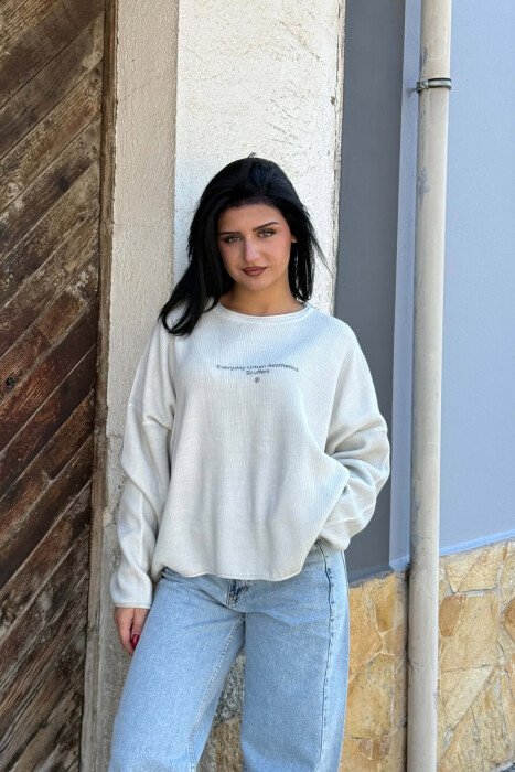 ONE COLOR FRONT WRITTINS WOMAN SWEATER LIGHT GREY/GZ 