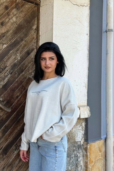 ONE COLOR FRONT WRITTINS WOMAN SWEATER LIGHT GREY/GZ - 3