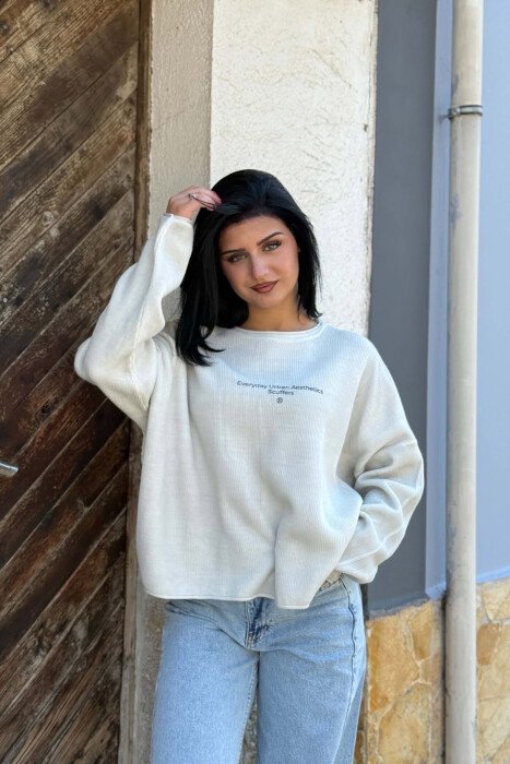 ONE COLOR FRONT WRITTINS WOMAN SWEATER LIGHT GREY/GZ - 5