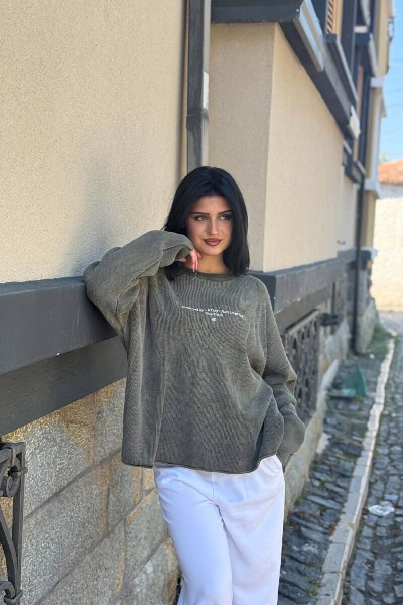 ONE COLOR FRONT WRITTINS WOMAN SWEATER OLIVE/ULLI - 5