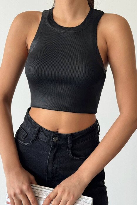 ONE COLOR GLOOSY WOMAN TOP BLACK/ E ZEZE - KLAUDIO FASHION