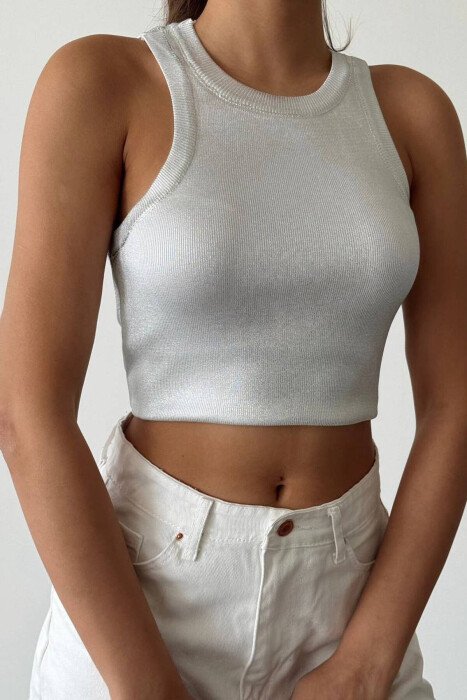 ONE COLOR GLOOSY WOMAN TOP GREY/GRI - KLAUDIO FASHION