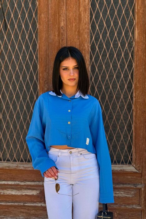 ONE COLOR GOLD BUTONS WOMAN SHIRT BLUE/BLU - KLAUDIO FASHION