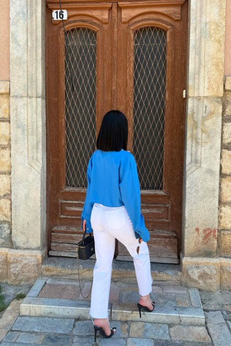 ONE COLOR GOLD BUTONS WOMAN SHIRT BLUE/BLU - 4