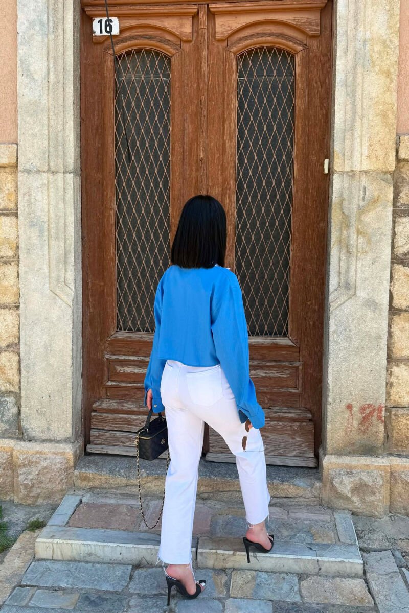 ONE COLOR GOLD BUTONS WOMAN SHIRT BLUE/BLU - 4
