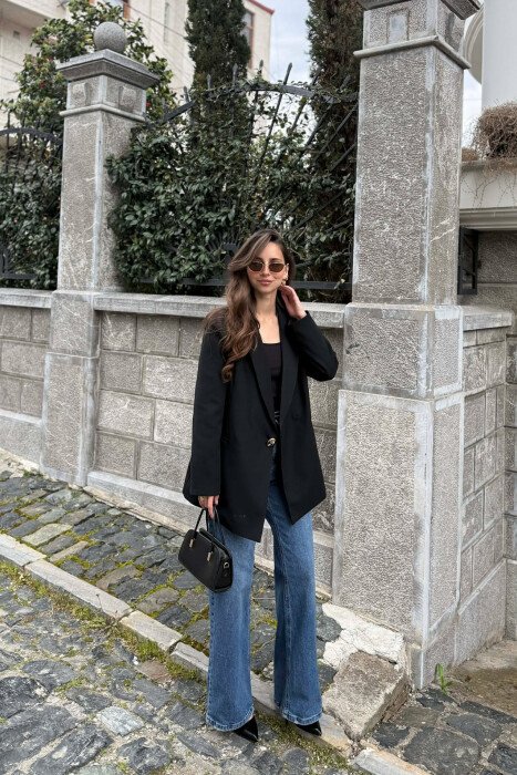ONE COLOR GOLD BUTTON CLASSIC WOMAN JACKET BLACK/ E ZEZE - 2