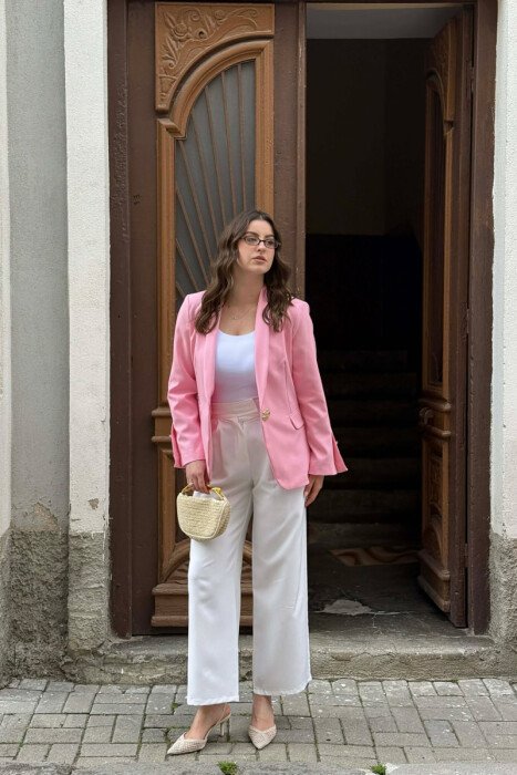 ONE COLOR GOLD BUTTON CLASSIC WOMAN JACKET PINK/ROZE - 2