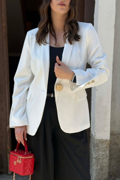 ONE COLOR GOLD BUTTON CLASSIC WOMAN JACKET WHITE-E BARDHE - 4