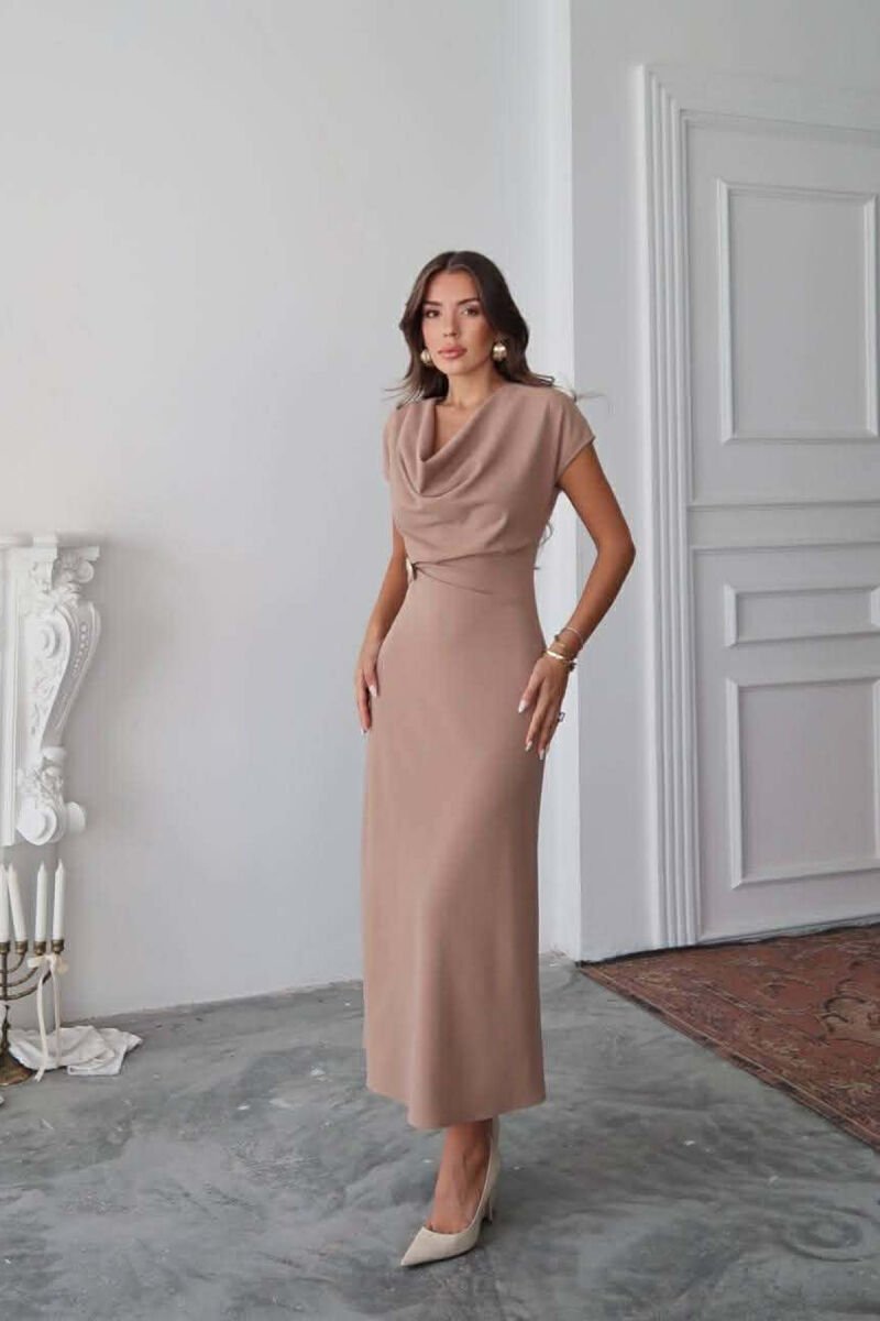 ONE COLOR GOLD BUTTON DETAIL SLEEVELESS WOMEN DRESS BEIGE/BEZHE - 2