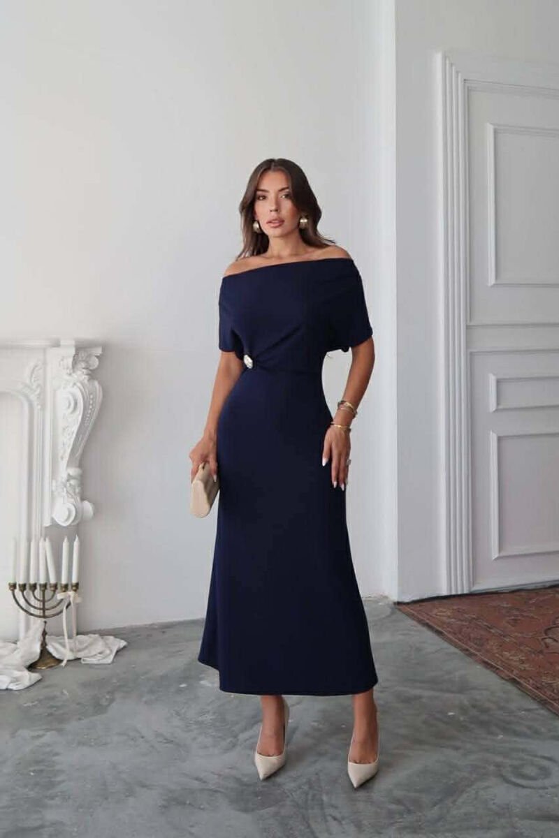 ONE COLOR GOLD BUTTON DETAIL SLEEVELESS WOMEN DRESS BLUE/BLU - 1