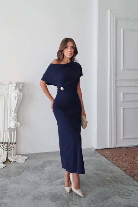 ONE COLOR GOLD BUTTON DETAIL SLEEVELESS WOMEN DRESS BLUE/BLU - 3