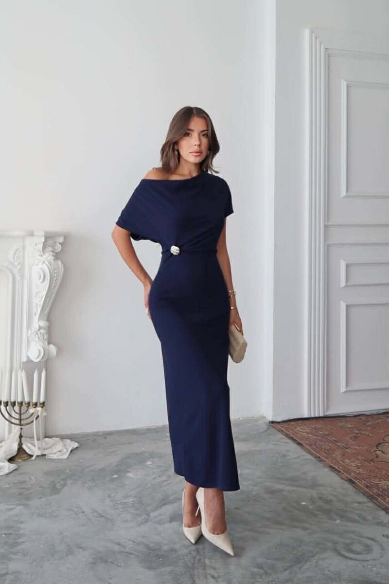ONE COLOR GOLD BUTTON DETAIL SLEEVELESS WOMEN DRESS BLUE/BLU - 3