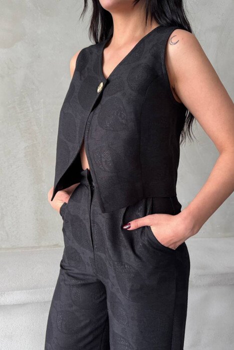 ONE COLOR GOLD BUTTON VEST + TROUSERS WOMAN SET BLACK/ E ZEZE - 6