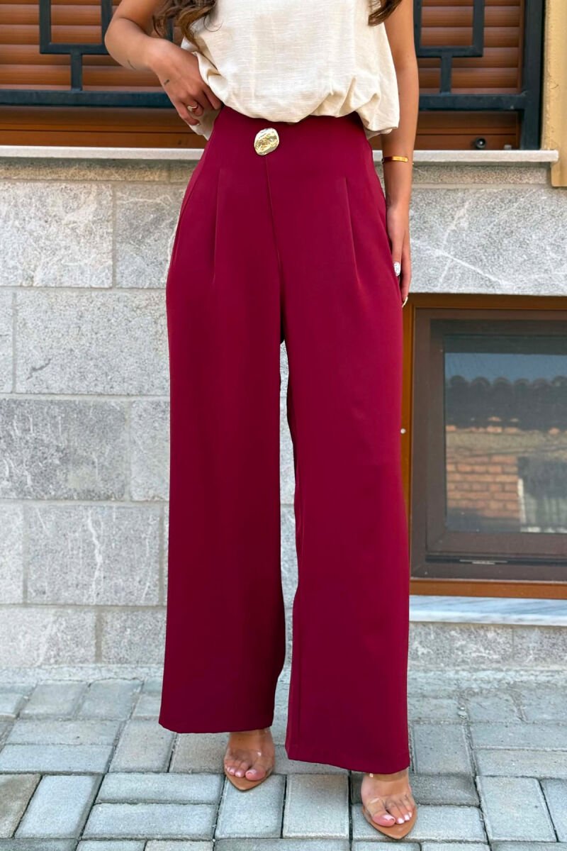 ONE COLOR GOLD BUTTON WOMAN TROUSERS BURGUNDY/VISHNJE - 3